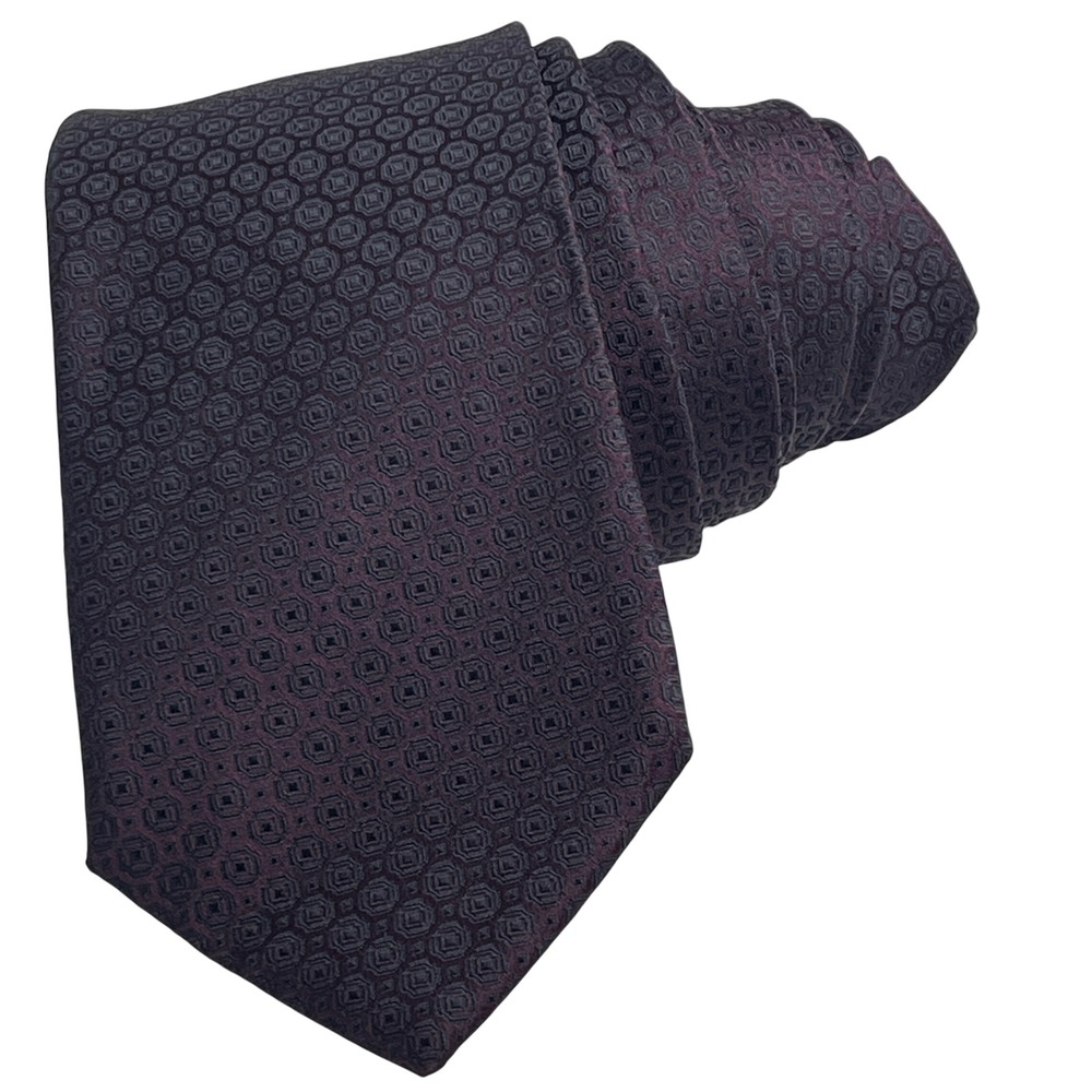 Hugo Boss Silk Tie Mens Burgundy Geometric Medallion Made in Italy
